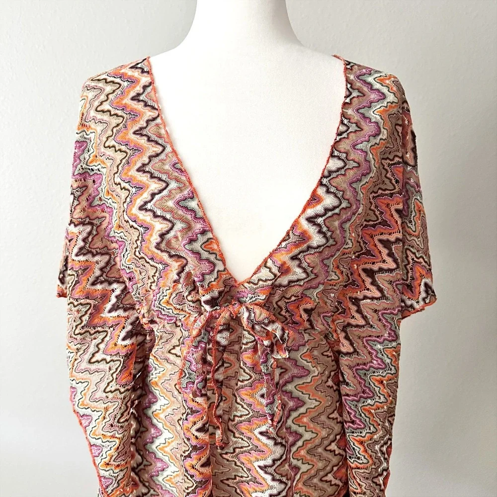 BECCA Sundown Crochet Knit Tunic Metallic Sheer Beach Cover Up Women's‎ Size M/L